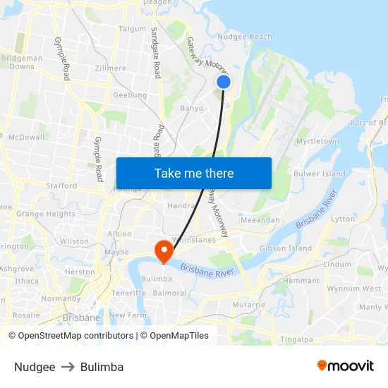 Nudgee to Bulimba map