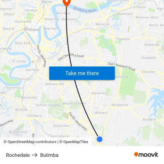 Rochedale to Bulimba map