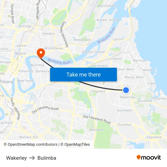 Wakerley to Bulimba map