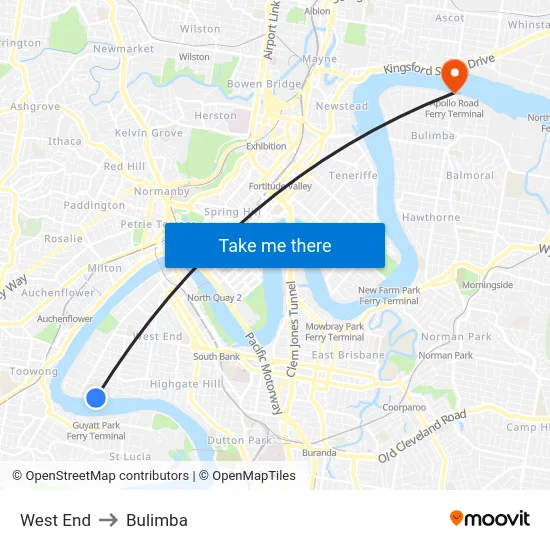 West End to Bulimba map