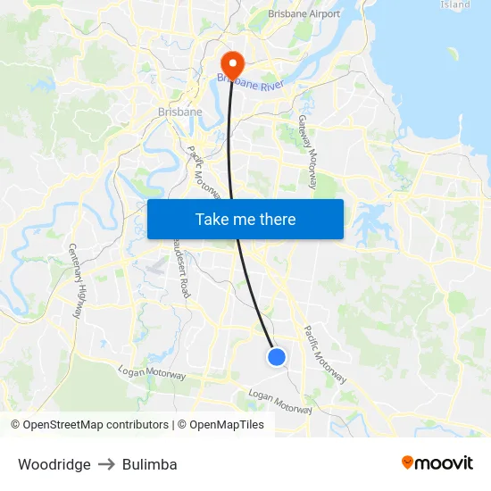 Woodridge to Bulimba map