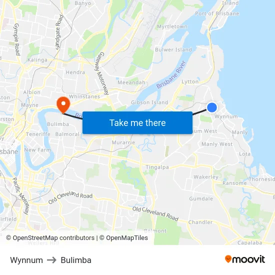 Wynnum to Bulimba map