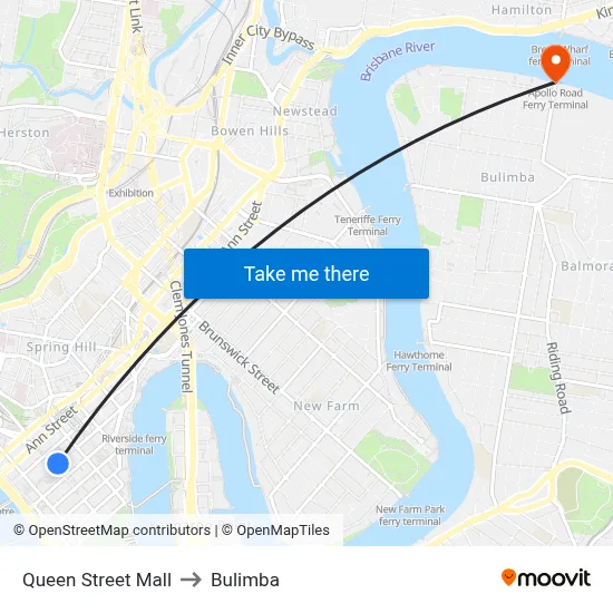 Queen Street Mall to Bulimba map