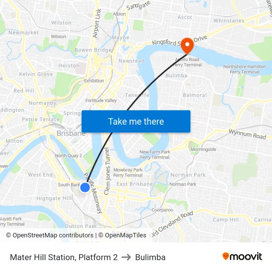 Mater Hill Station, Platform 2 to Bulimba map
