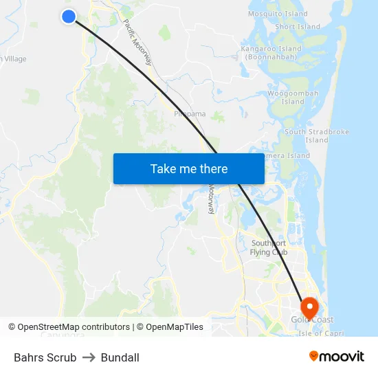 Bahrs Scrub to Bundall map