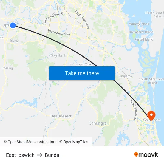 East Ipswich to Bundall map