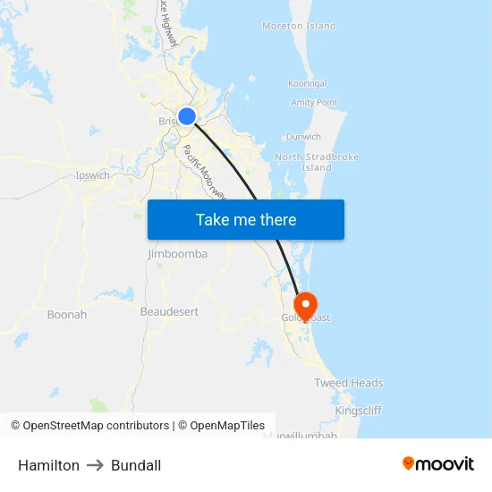 Hamilton to Bundall map