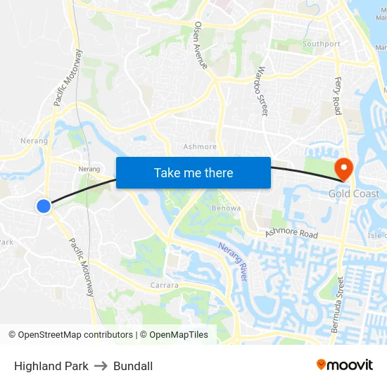 Highland Park to Bundall map