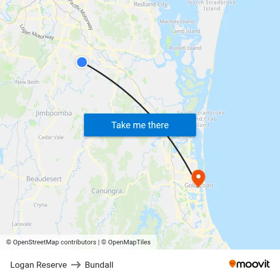 Logan Reserve to Bundall map