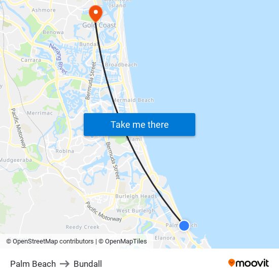 Palm Beach to Bundall map