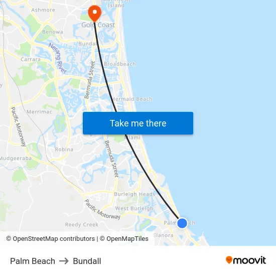 Palm Beach to Bundall map