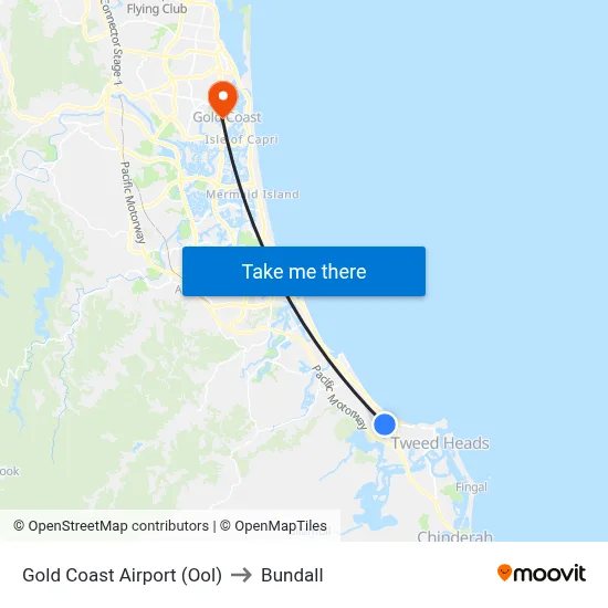 Gold Coast Airport (Ool) to Bundall map