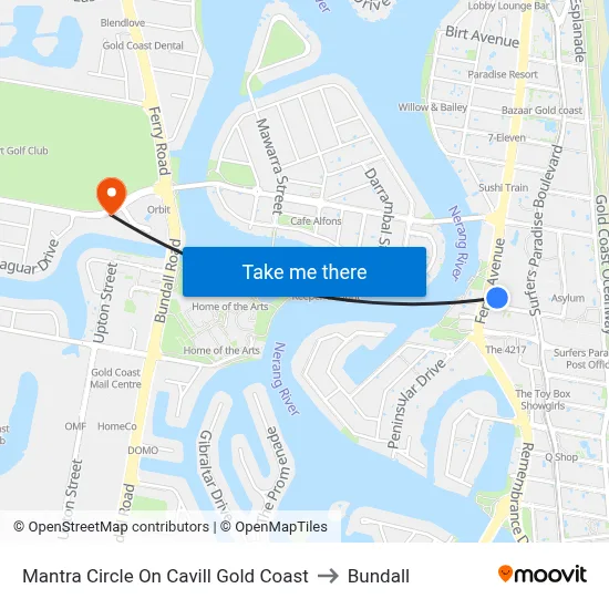 Mantra Circle On Cavill Gold Coast to Bundall map