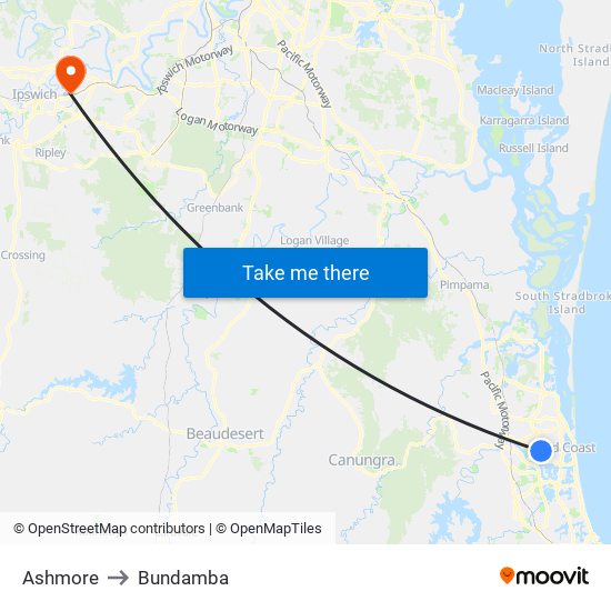 Ashmore to Bundamba map