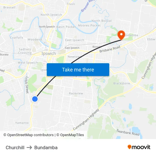 Churchill to Bundamba map