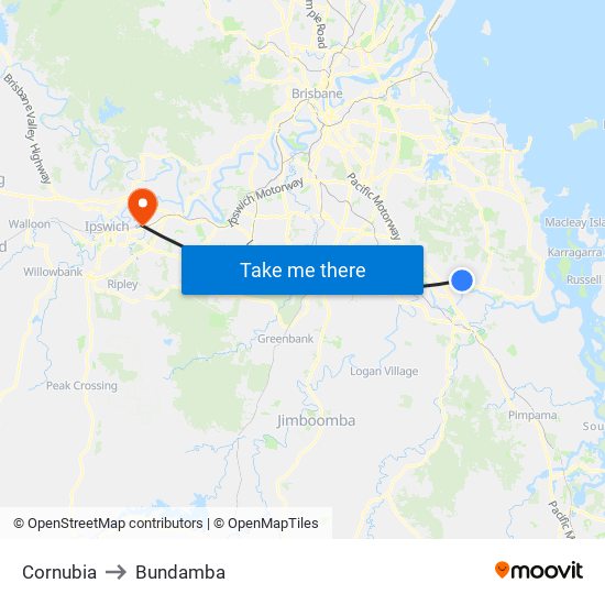 Cornubia to Bundamba map