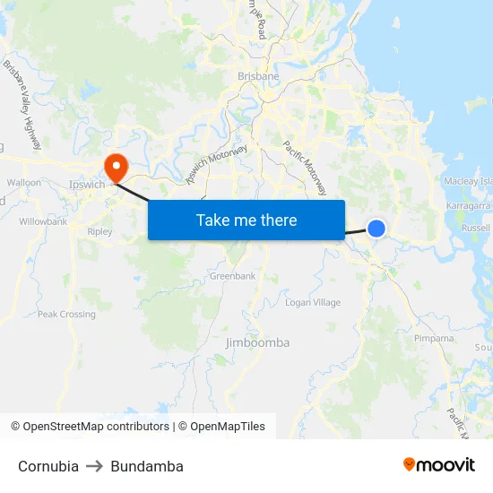 Cornubia to Bundamba map