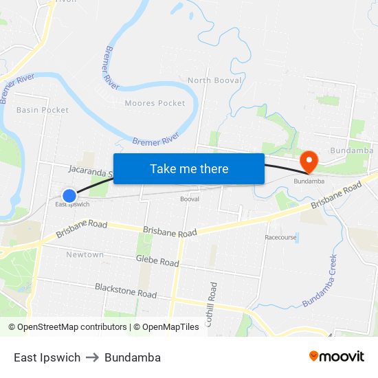 East Ipswich to Bundamba map