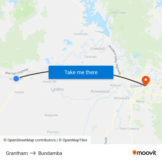 Grantham to Bundamba map