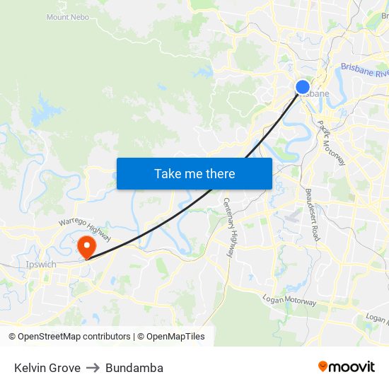 Kelvin Grove to Bundamba map