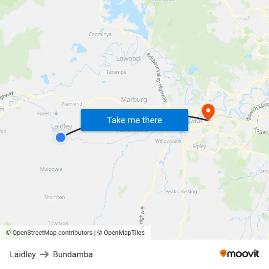 Laidley to Bundamba map