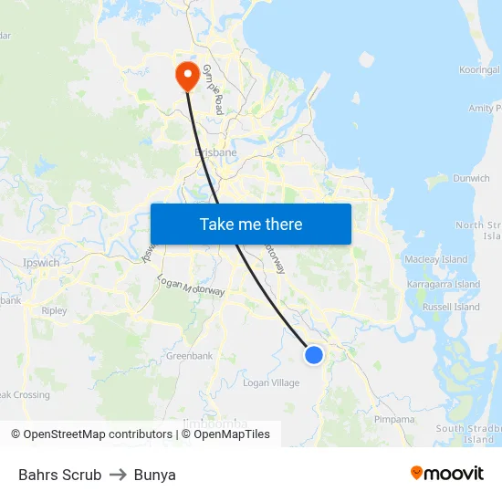 Bahrs Scrub to Bunya map