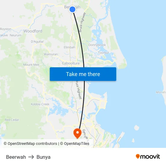 Beerwah to Bunya map