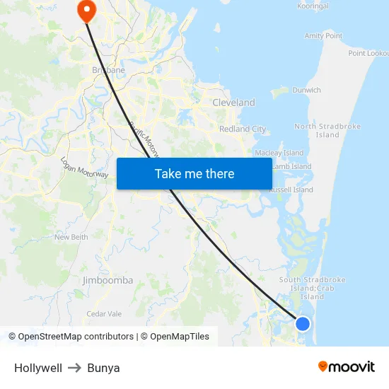Hollywell to Bunya map
