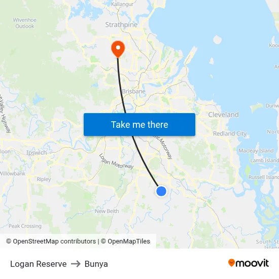 Logan Reserve to Bunya map