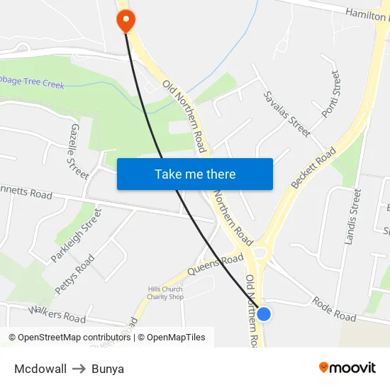 Mcdowall to Bunya map