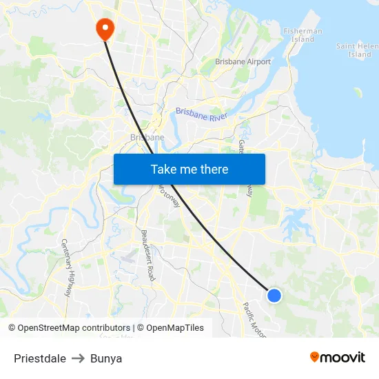 Priestdale to Bunya map