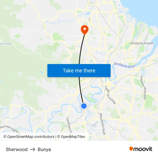 Sherwood to Bunya map
