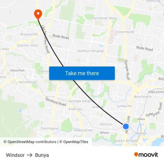 Windsor to Bunya map