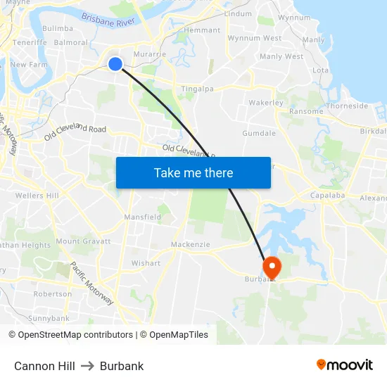 Cannon Hill to Burbank map