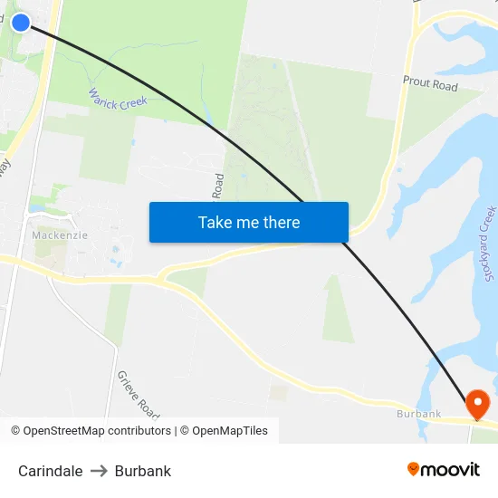Carindale to Burbank map