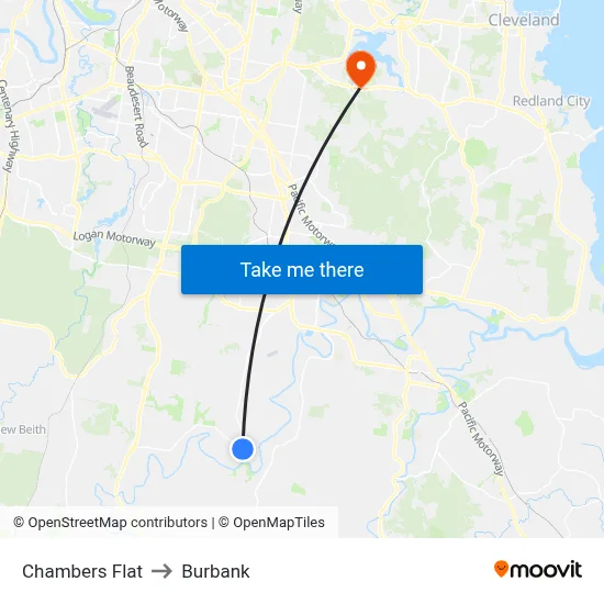 Chambers Flat to Burbank map