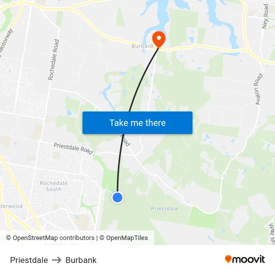 Priestdale to Burbank map