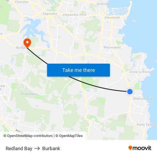 Redland Bay to Burbank map