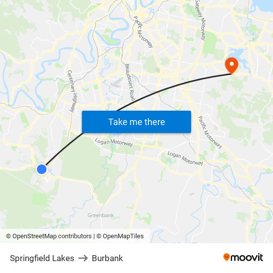 Springfield Lakes to Burbank map