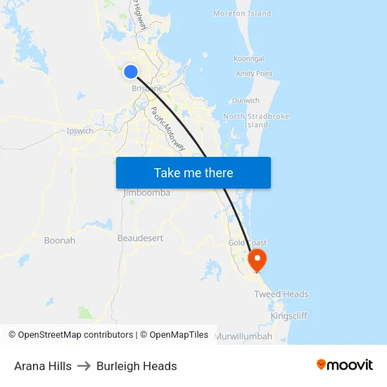 Arana Hills to Burleigh Heads map