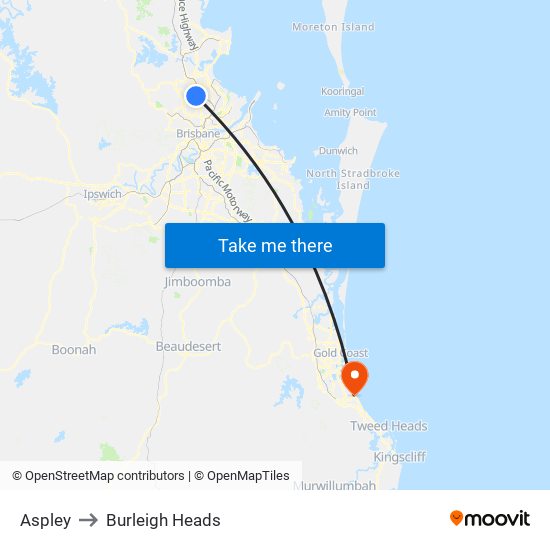 Aspley to Burleigh Heads map