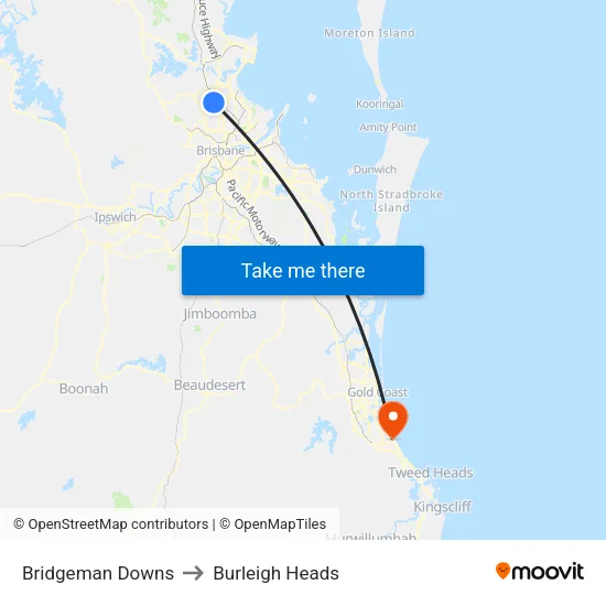 Bridgeman Downs to Burleigh Heads map