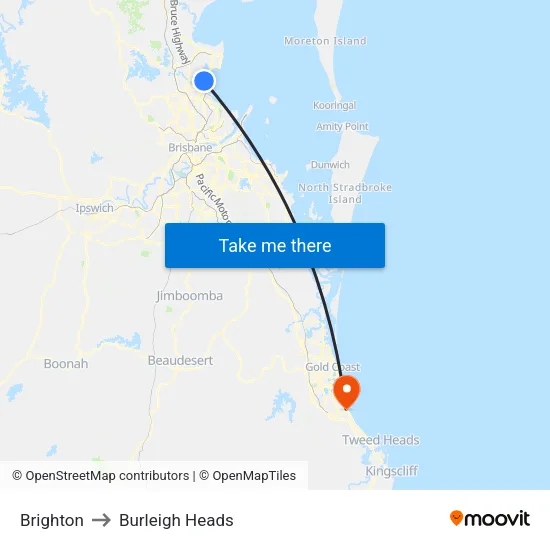 Brighton to Burleigh Heads map