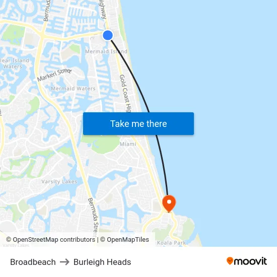 Broadbeach to Burleigh Heads map