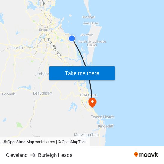Cleveland to Burleigh Heads map