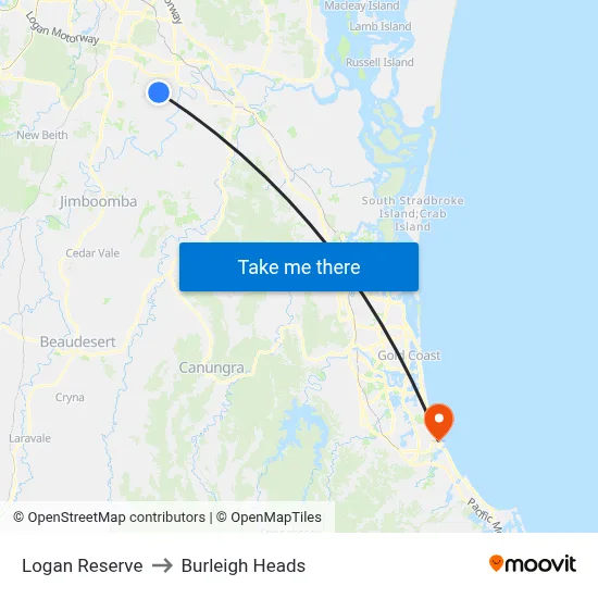 Logan Reserve to Burleigh Heads map
