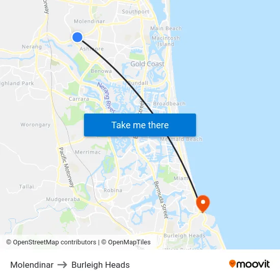 Molendinar to Burleigh Heads map