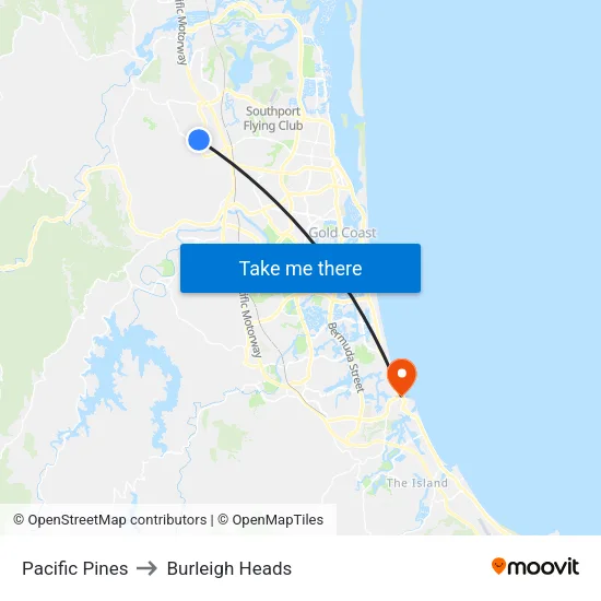 Pacific Pines to Burleigh Heads map
