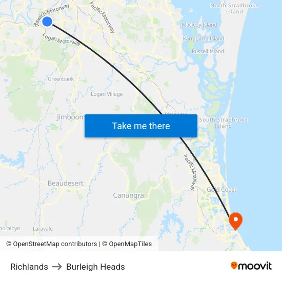 Richlands to Burleigh Heads map