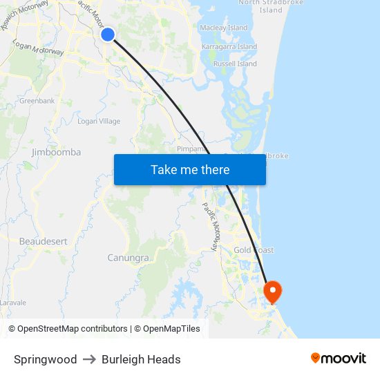 Springwood to Burleigh Heads map